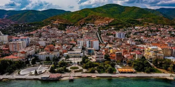 Pogradec city areal view